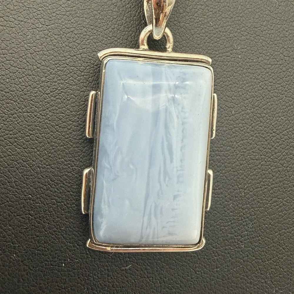 Vtg 925 Sterling Silver Blue Lace Agate Pendant Necklace Box Ball İtaly Chain 26